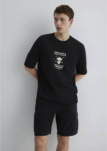 Resim Mavi Relaxed Erkek  T-shirt M0612709-900