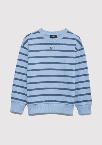 Resim Mavi Logo Baskılı Çizgili Erkek Çocuk Sweat M6S10144-90780