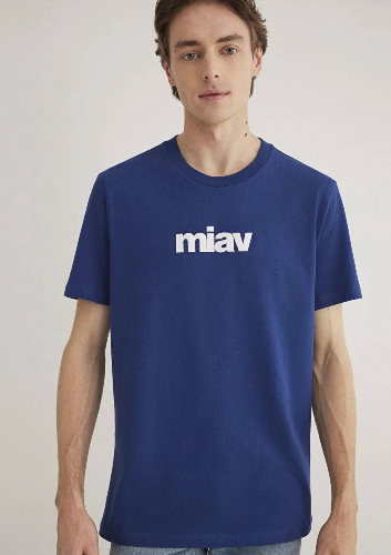 Resim Mavi Miav Baskılı Tişört Koyu Saks Mavi Erkek T-Shirt M067153-70722