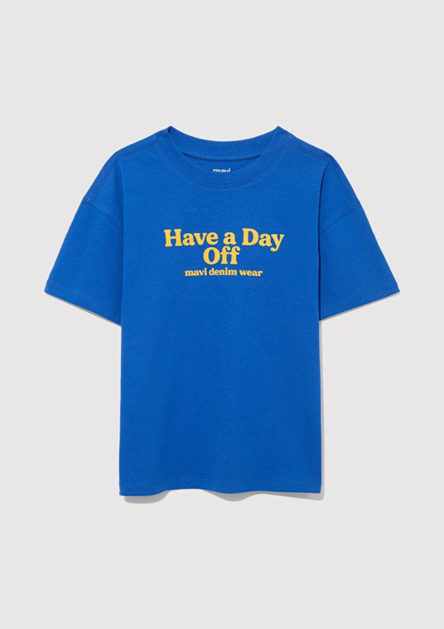Resim Mavi Have A Day Off Baskılı Erkek Çocuk T-Shirt M6610277-82491