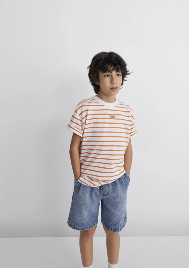 Resim Mavi Mv Baskılı Çizgili Erkek Çocuk T-Shirt M6610252-89160