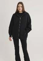 Resim Mavi Fermuarlı Kapüşonlu Kadın Sweat M1610221-900