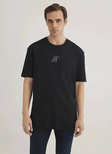 Resim Mavi Loose Erkek  T-shirt M0612589-900