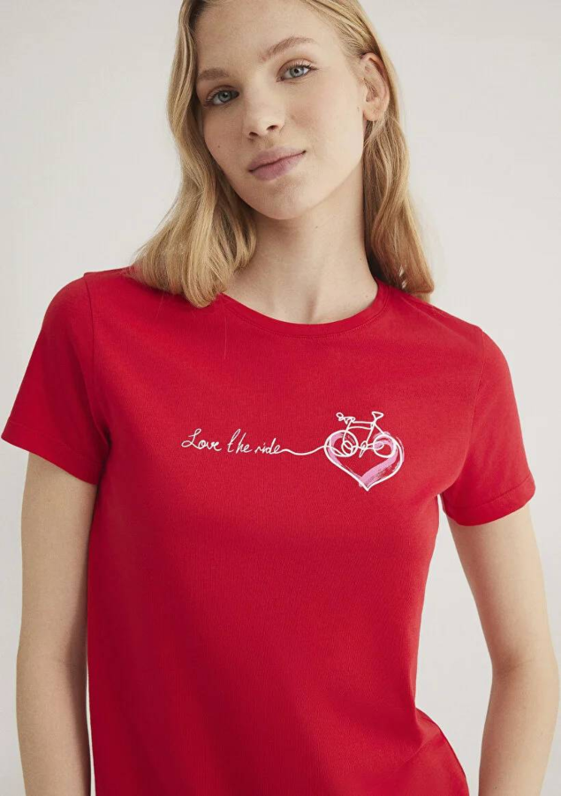 Resim Mavi Bisiklet Baskılı Grafik Kadın T-Shirt M1612961-82054