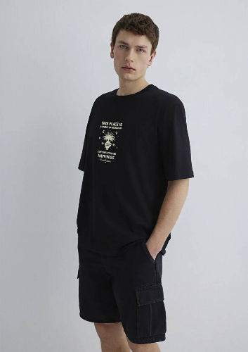 Resim Mavi Relaxed Erkek  T-shirt M0612670-900