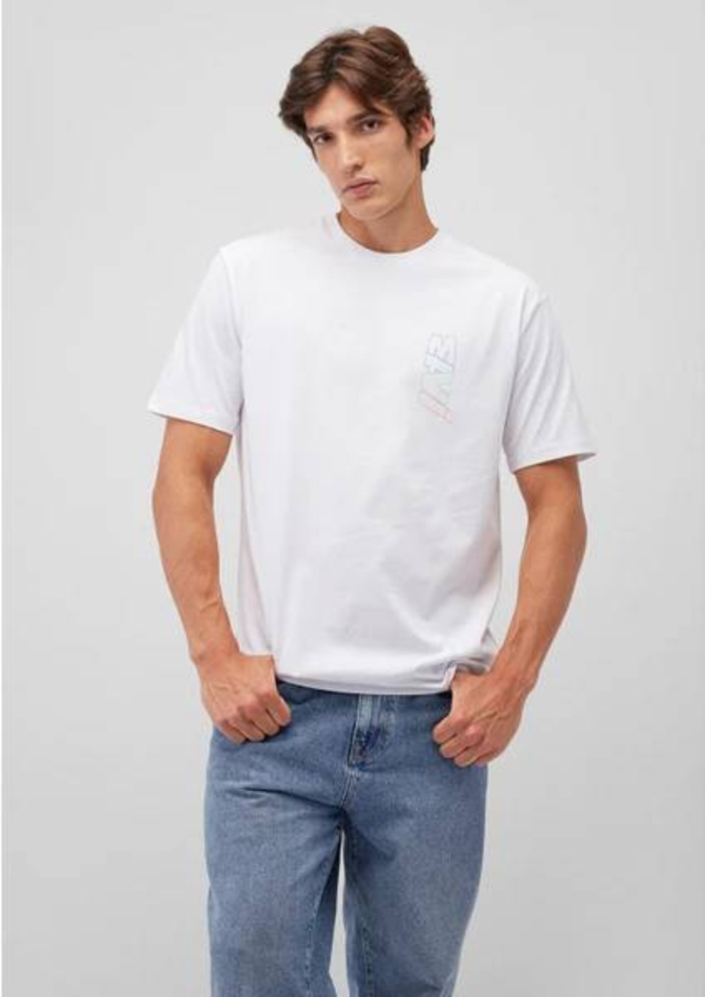 Resim Mavi Baskılı Erkek T-Shirt M0612350-620