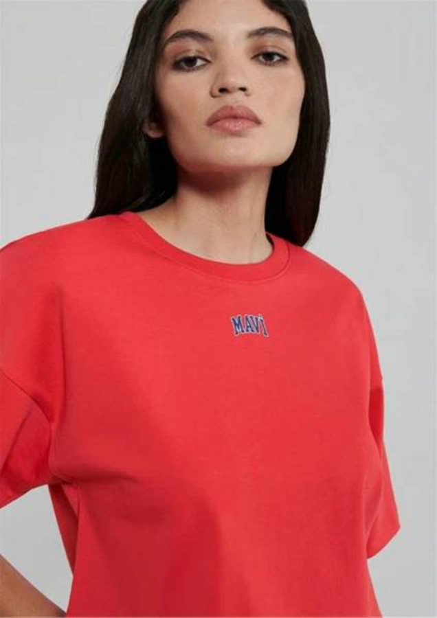 Resim Mavi Yuvarlak Yaka Kısa Kollu Penye Tişört Na Kadın T-Shirt M1611585-71083