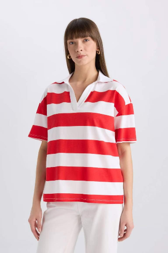 Resim Defacto Kadın Kısa Kol T-shirt E2161AXRD256