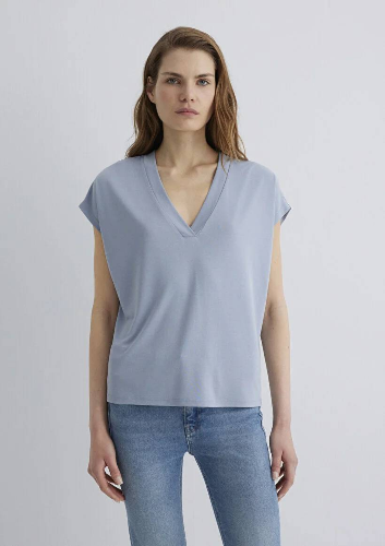 Resim Mavi Kolsuz Kadın T-Shirt M1612250-85385