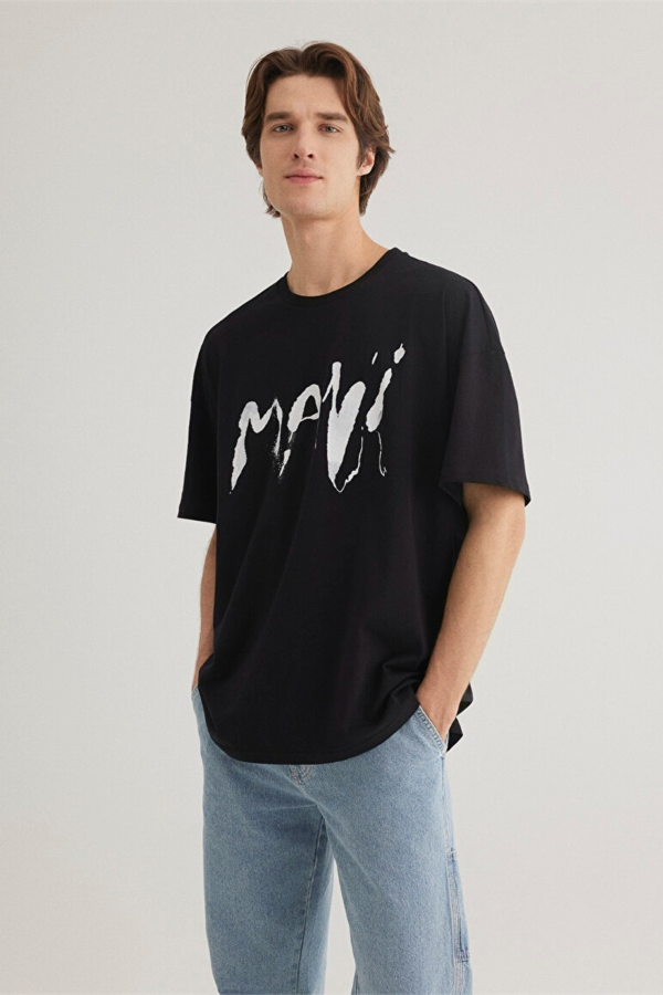 Resim Mavi Baskılı Erkek T-Shirt M0612469-900