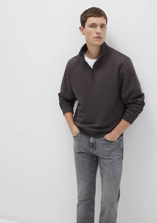 Resim Mavi Yarım Fermuarlı Erkek Sweat M0S10278-70219