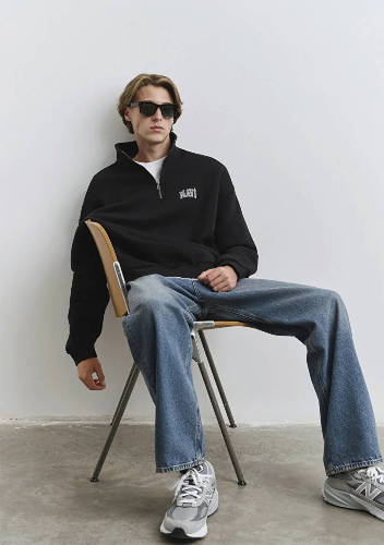 Resim Mavi Yarım Fermuarlı Erkek Sweat M0S10208-900