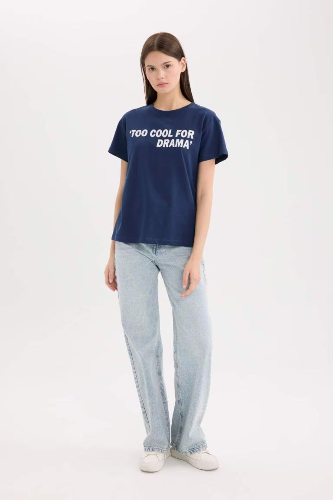 Resim Defacto Kadın Kısa Kol T-shirt D9605AX/NV241