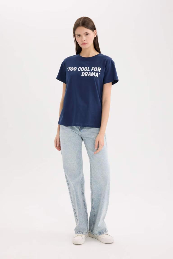 Resim Defacto Kadın Kısa Kol T-shirt D9605AX/NV241