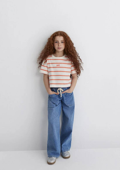 Resim Mavi Logo Baskılı Crop Kız Çocuk T-Shirt M7610182-89310