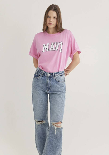 Resim Mavi Baskılı Kadın T-shirt M1600843-71032