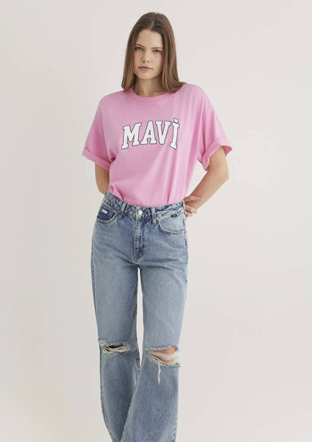 Resim Mavi Baskılı Kadın T-shirt M1600843-71032