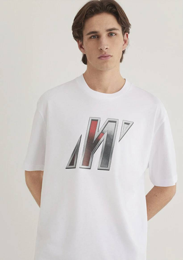 Resim Mavi Loose Erkek  T-shirt M0612750-620