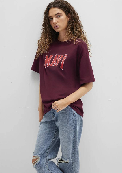 Resim Mavi Baskılı Kadın T-Shirt M1600843-90705