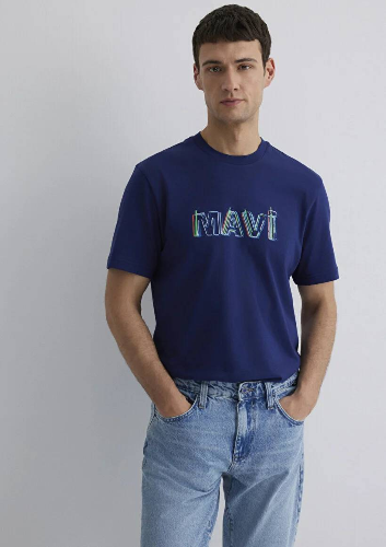 Resim Mavi Regular Erkek  T-shirt M0612587-70496