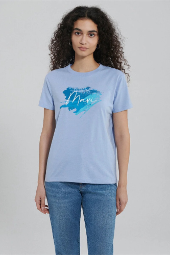 Resim Mavi Mavı Baskılı Kadın T-Shirt M1612240-70827