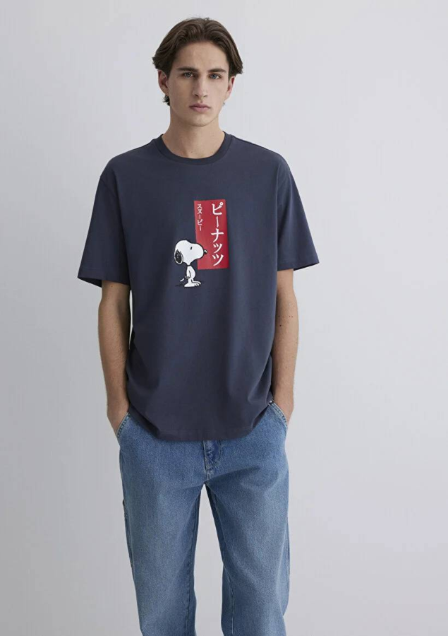 Resim Mavi Loose Erkek  T-shirt M0612660-70726