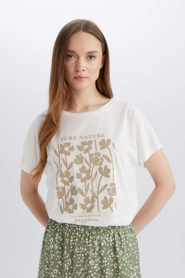 Resim Defacto Kadın Kısa Kol T-shirt E1162AXER105