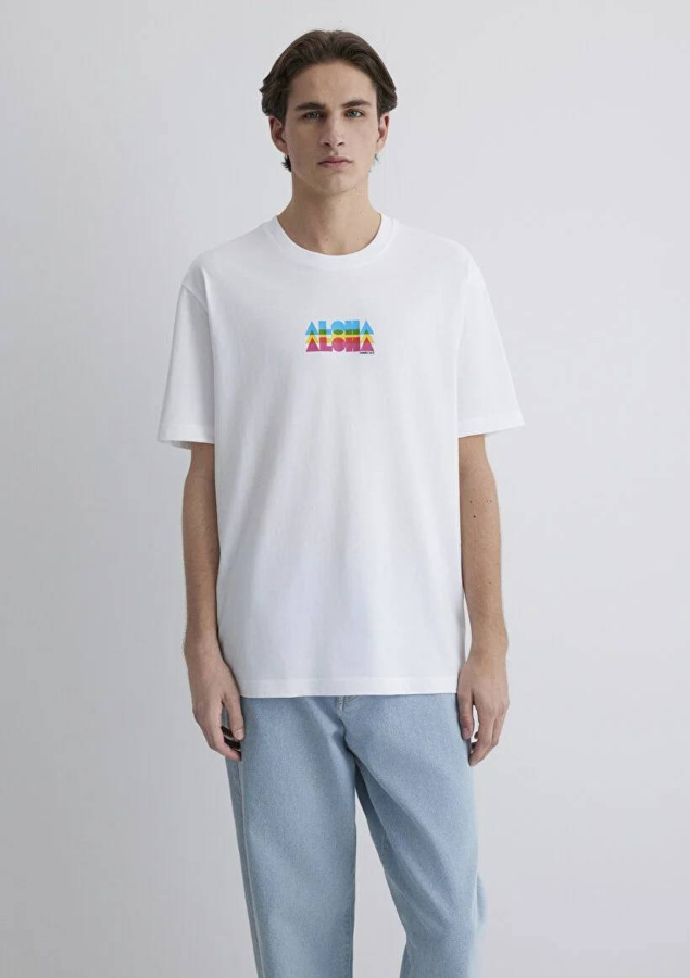 Resim Mavi Loose Erkek  T-shirt M0612612-620
