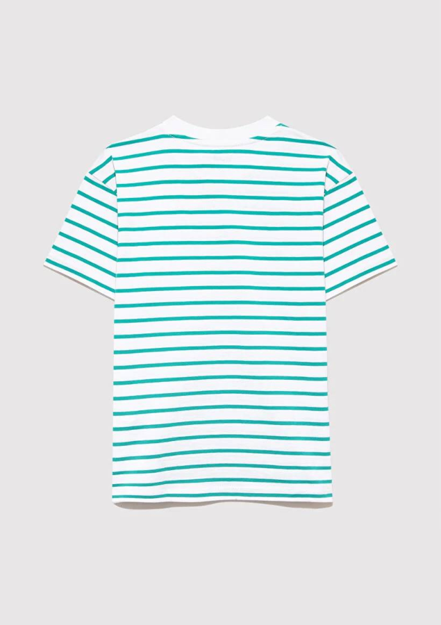 Resim Mavi Mv Baskılı Çizgili Erkek Çocuk T-Shirt M6610252-89156