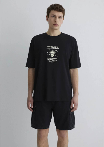 Resim Mavi Relaxed Erkek  T-shirt M0612709-900