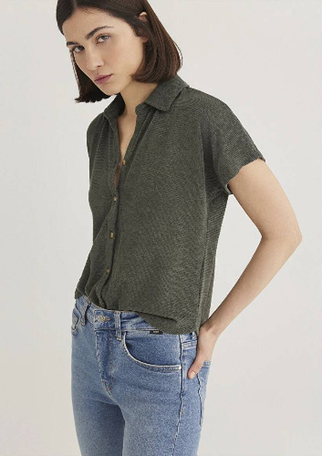 Resim Mavi Kısa Kollu Polo Kadın T-Shirt M1612142-71598