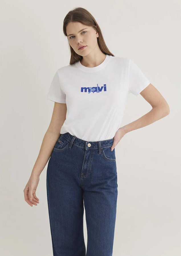 Resim Mavi Baskılı Kadın T-Shirt M1613287-620