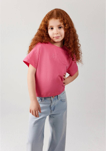 Resim Mavi Logo Baskılı Crop Kız Çocuk T-Shirt M7610181-71111