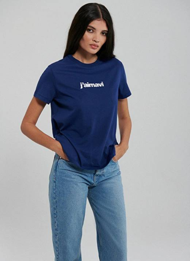 Resim Mavi Bısıklet Yaka Logo Kadın T-Shirt M1612242-70722
