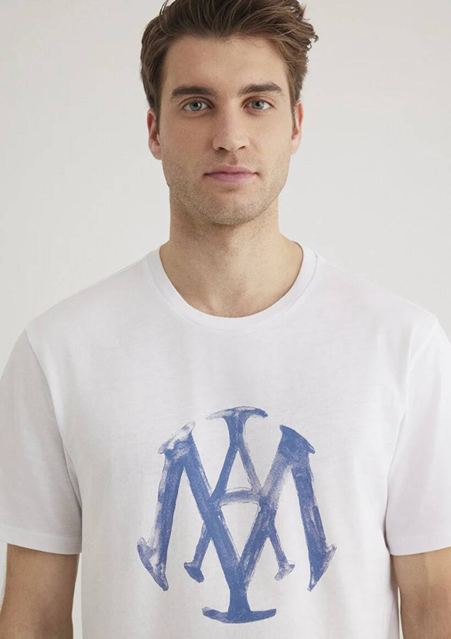 Resim Mavi Baskılı Erkek T-Shirt M065109-620