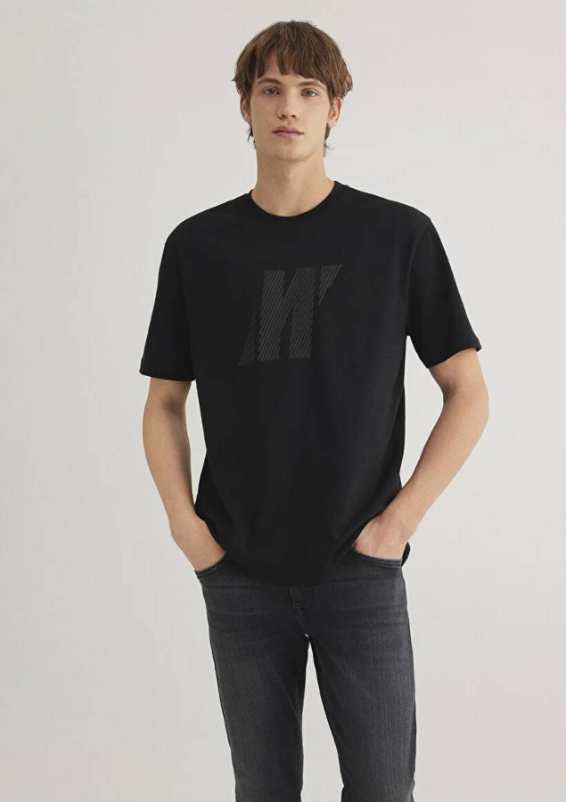Resim Mavi Loose Erkek  T-shirt M067034-900