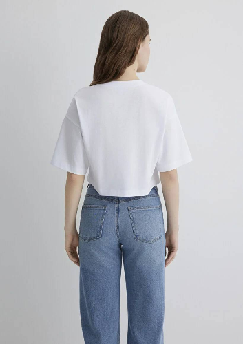 Resim Mavi Crop Kadın  T-shirt M1612516-620