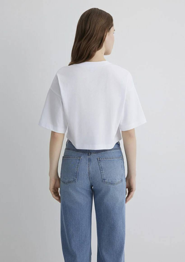 Resim Mavi Crop Kadın  T-shirt M1612516-620