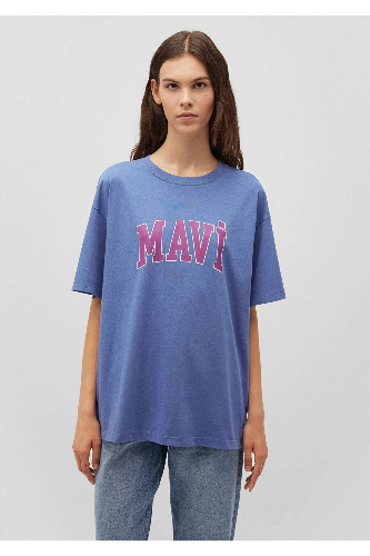 Resim Mavi Baskılı Kadın T-shirt M1600843-70662