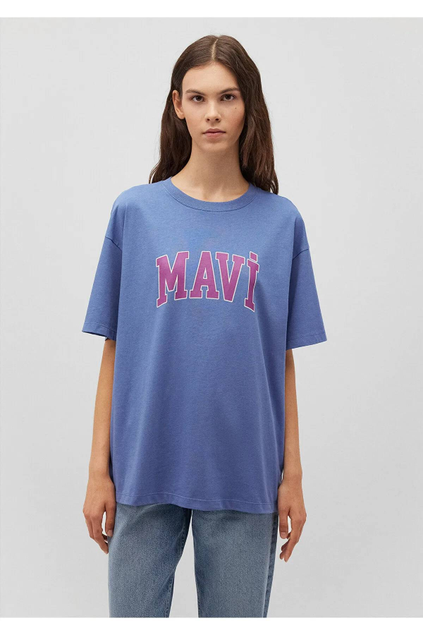 Resim Mavi Baskılı Kadın T-shirt M1600843-70662