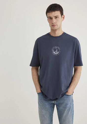 Resim Mavi Loose Erkek  T-shirt M0612627-70726