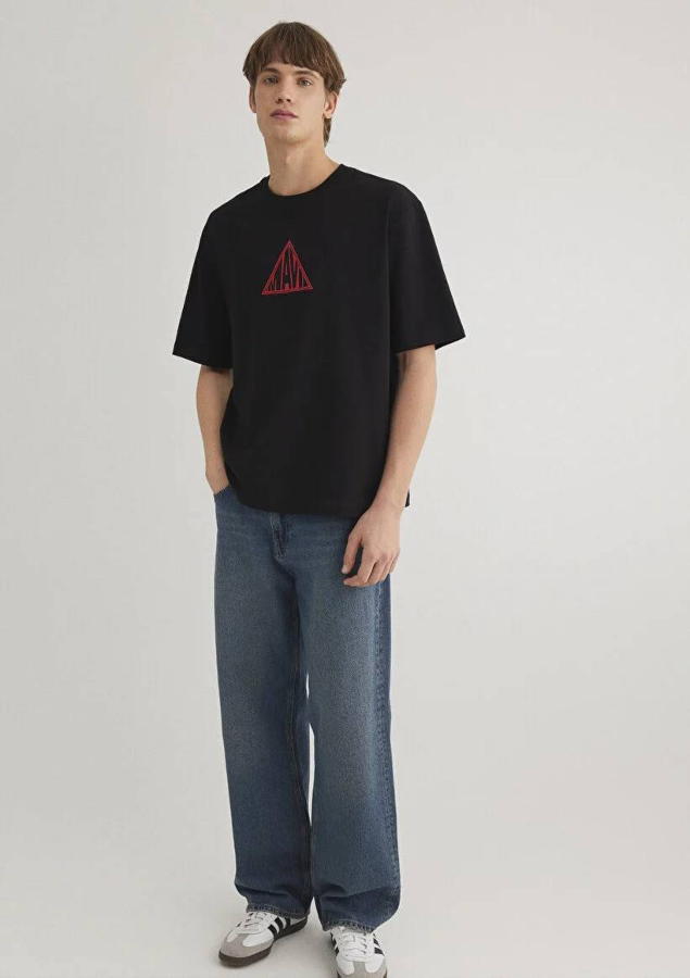 Resim Mavi Baskılı Erkek T-Shirt M0612524-900