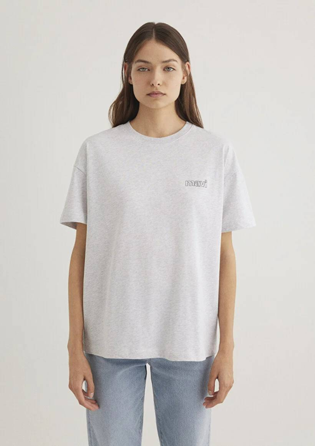 Resim Mavi Kısa Kollu Kadın T-Shirt M1611309-85438