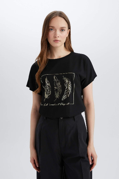 Resim Defacto Kadın Kısa Kol T-shirt E3027AX/BK81