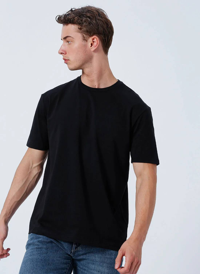 Resim Mavi Bisiklet Yaka Erkek T-Shirt M0610136-900