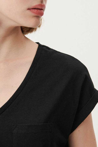Resim Mavi V Yaka Basıc Kadın T-Shirt M1600961-900