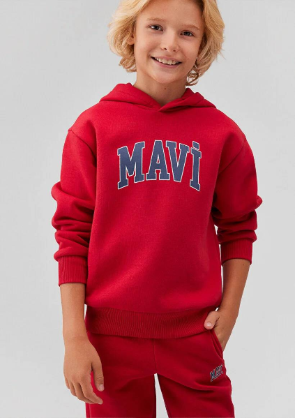 Resim Mavi Baskılı Kapüşonlu Erkek Çocuk Sweat M6610110-70464