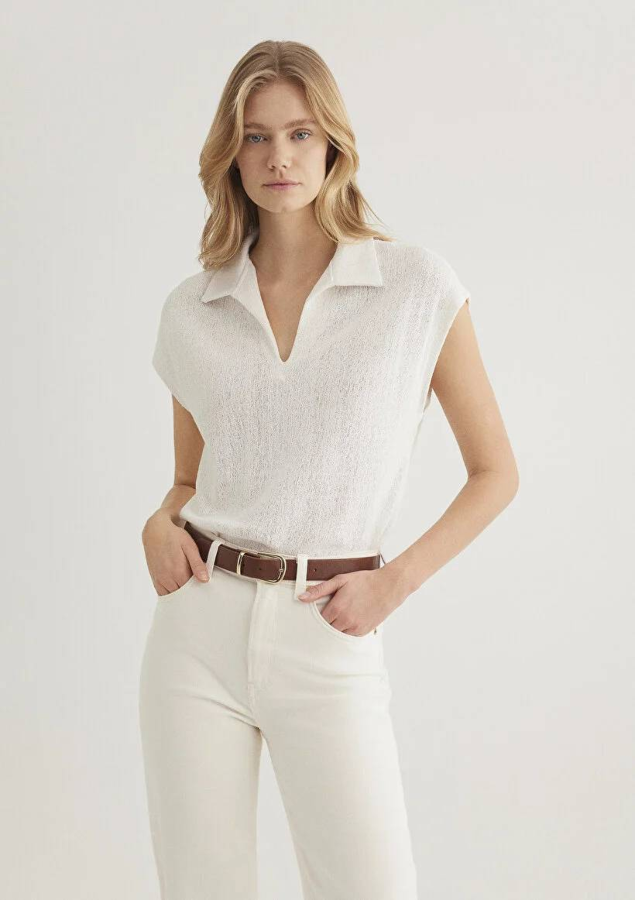 Resim Mavi Polo Yaka Penye Kadın T-shirt M1612610-70057