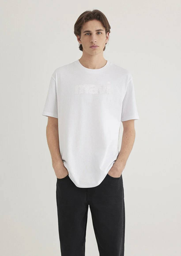 Resim Mavi Logo Tişört Beyaz Erkek T-Shirt M0611807-620