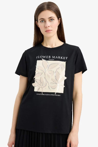 Resim Defacto Kadın Kısa Kol T-shirt E5144AX/BK81